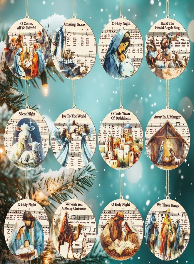Colingmill 24 Pcs Christmas Nativity Ornaments Religious Catholic Gifts Watercolor Manger Scene Nativity Music Sheet Holy Family Ornaments The Birth of Jesus Story Decor for Christmas Tree Decor - Image 1